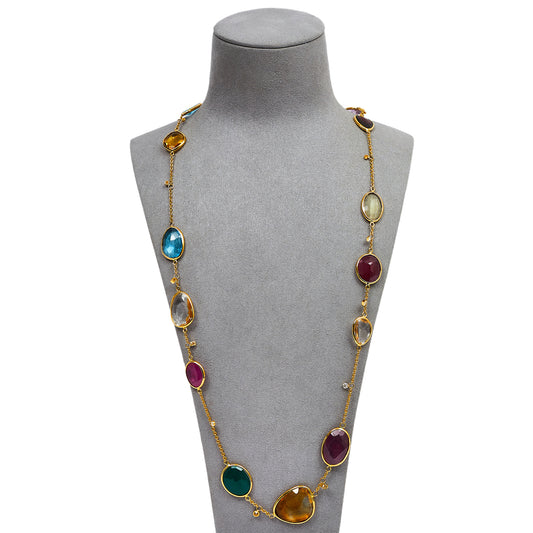Pre-Owned 18ct Gold Diamond & Multi Gem Necklace 42 Inch