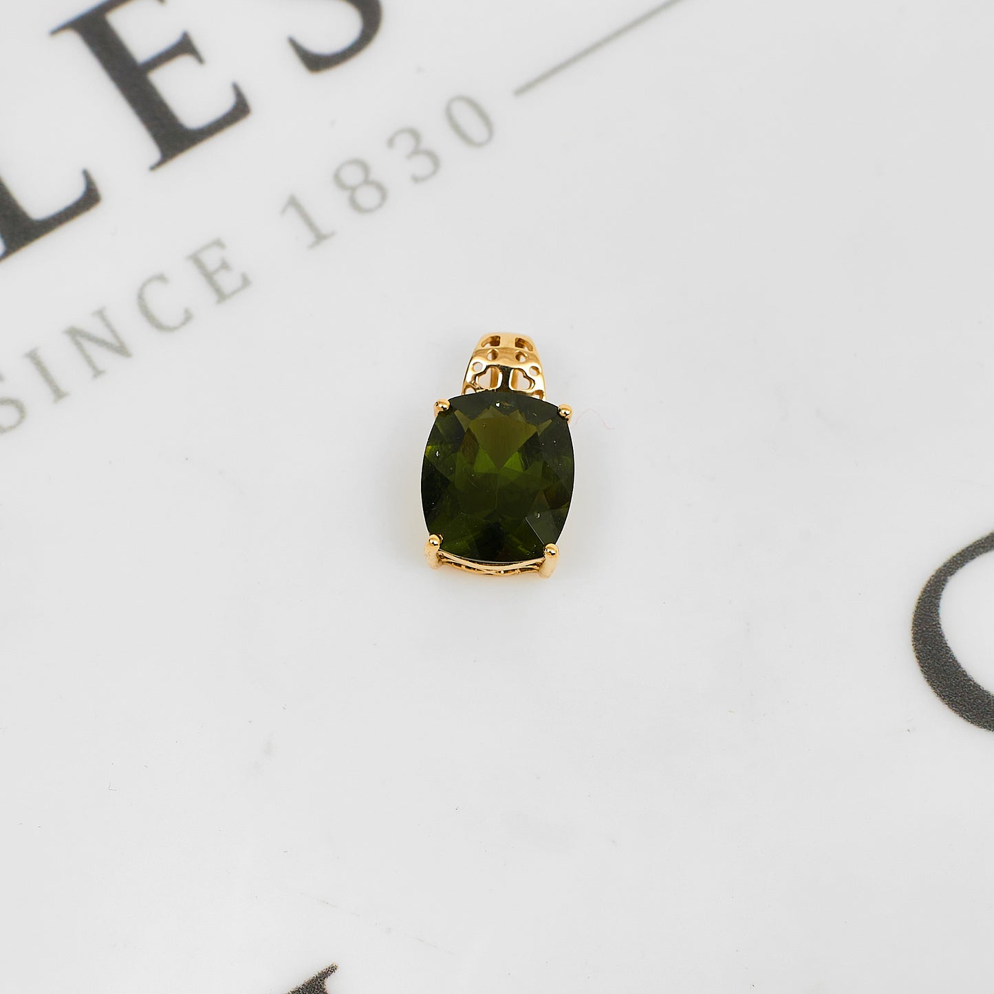 Pre-Owned 9ct Gold Rectangle Moldavite Pendant