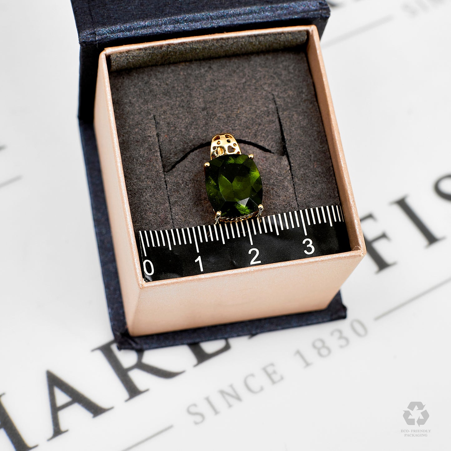 Pre-Owned 9ct Gold Rectangle Moldavite Pendant