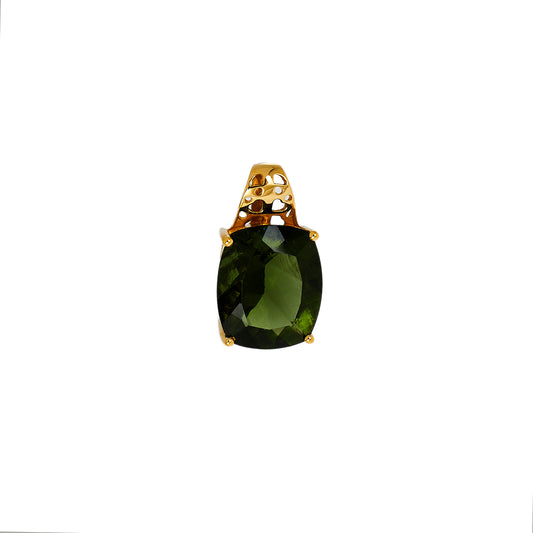 Pre-Owned 9ct Gold Rectangle Moldavite Pendant