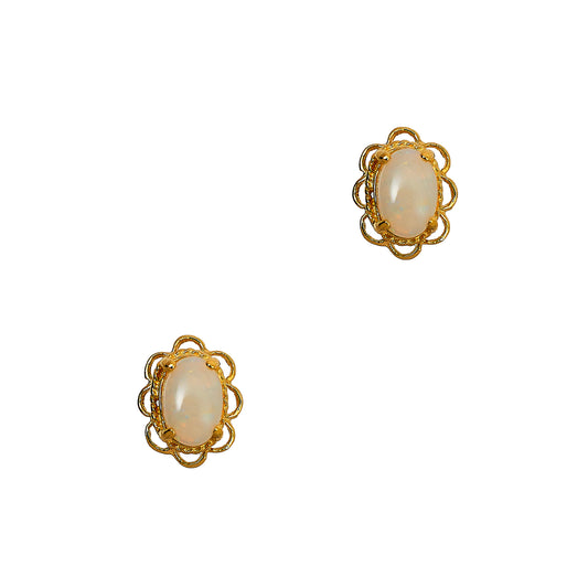 Pre-Owned 9ct Gold Oval Opal Stud Earrings