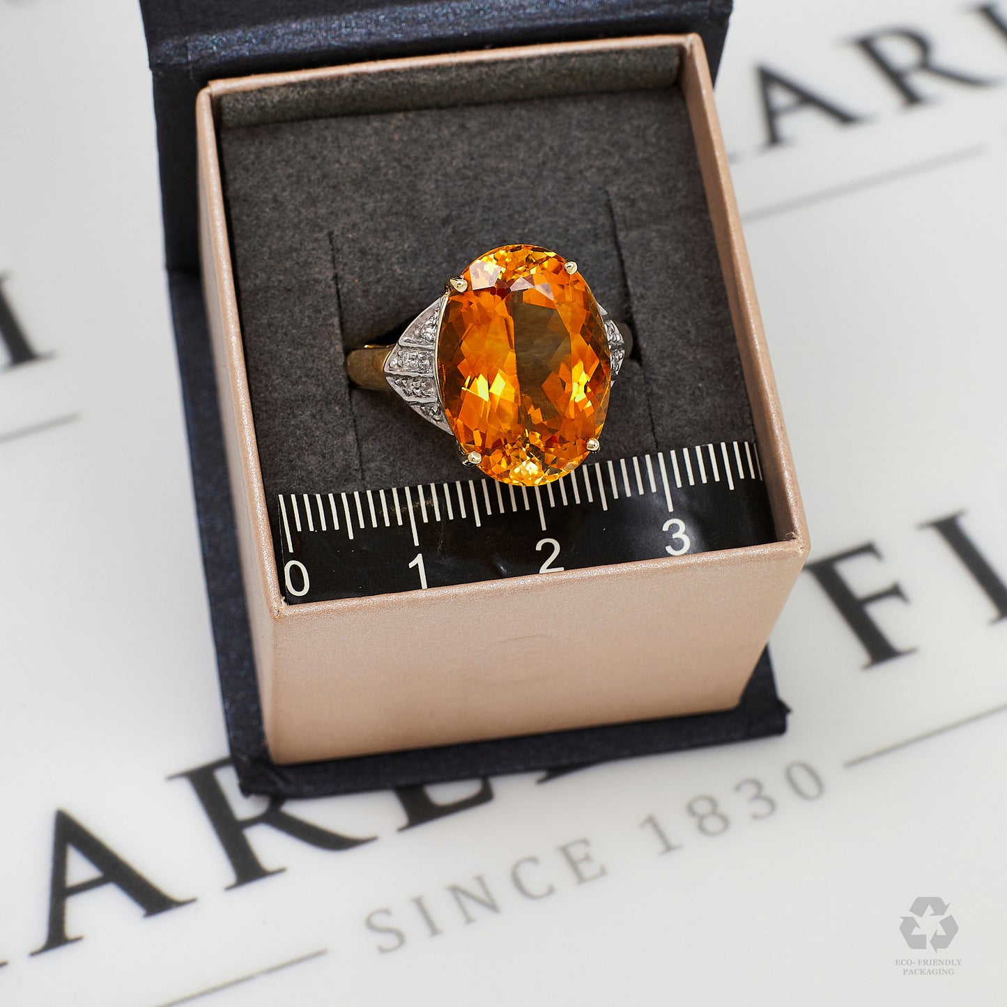 Pre-Owned 9ct Gold Citrine & Diamond Accent Shoulders Ring