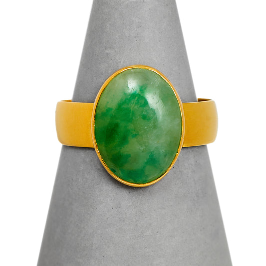 Pre-Owned 18ct Gold Cabochon Jade Ring Size M.5