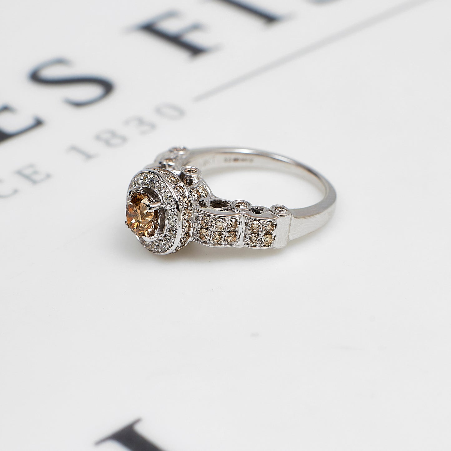 Pre-Owned 14ct White Gold Brown Diamond Cluster Ring Size K