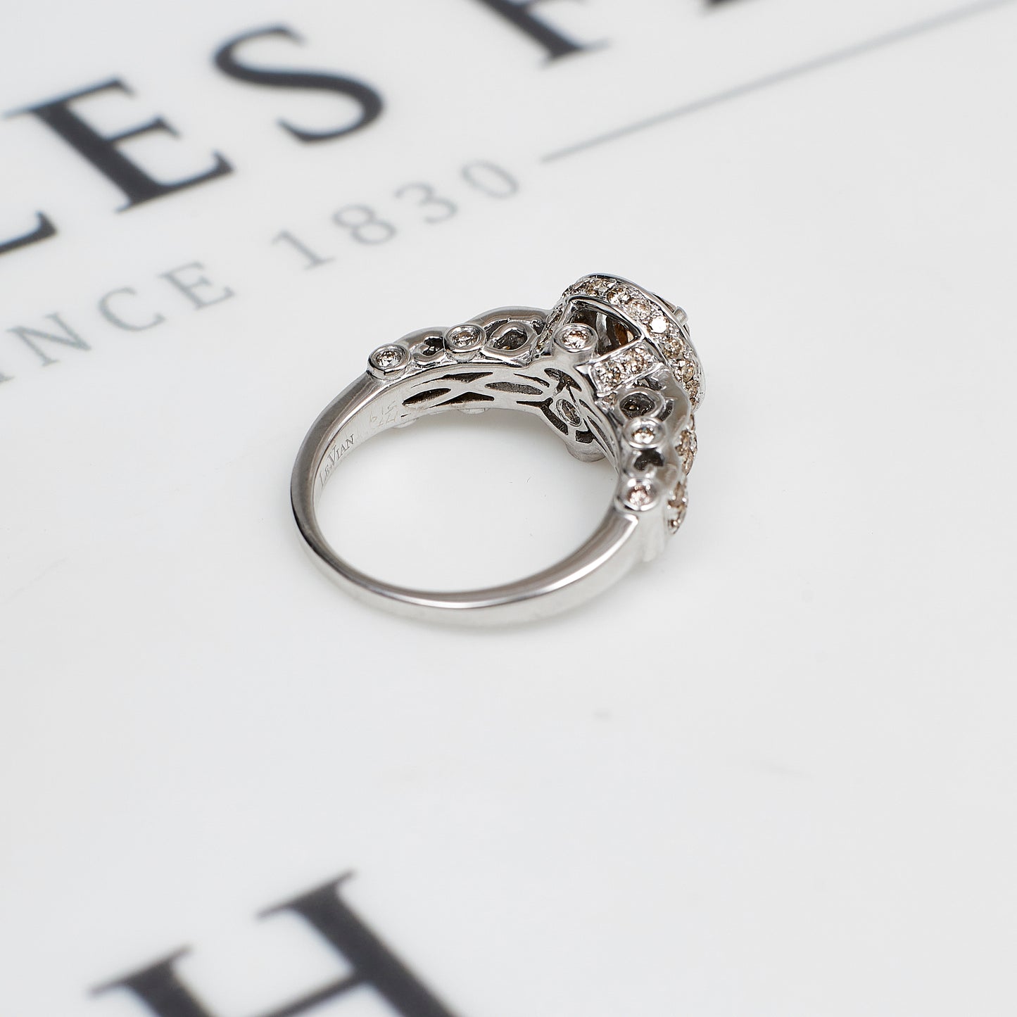 Pre-Owned 14ct White Gold Brown Diamond Cluster Ring Size K