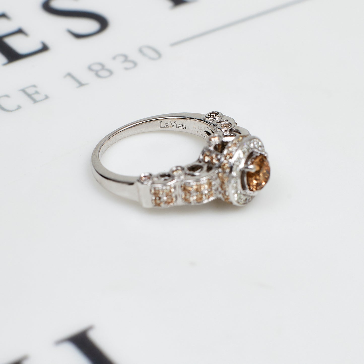 Pre-Owned 14ct White Gold Brown Diamond Cluster Ring Size K