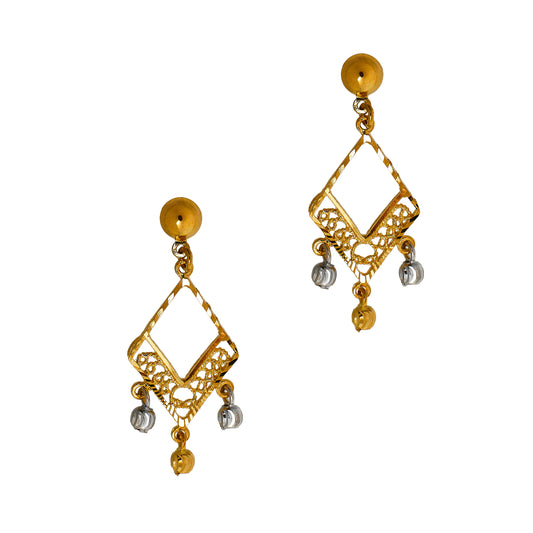 Pre-Owned 18ct Gold Filigree Rhombus Drop Earrings