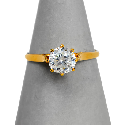 Pre-Owned 9ct Gold White Zircon Dress Ring Size M.5