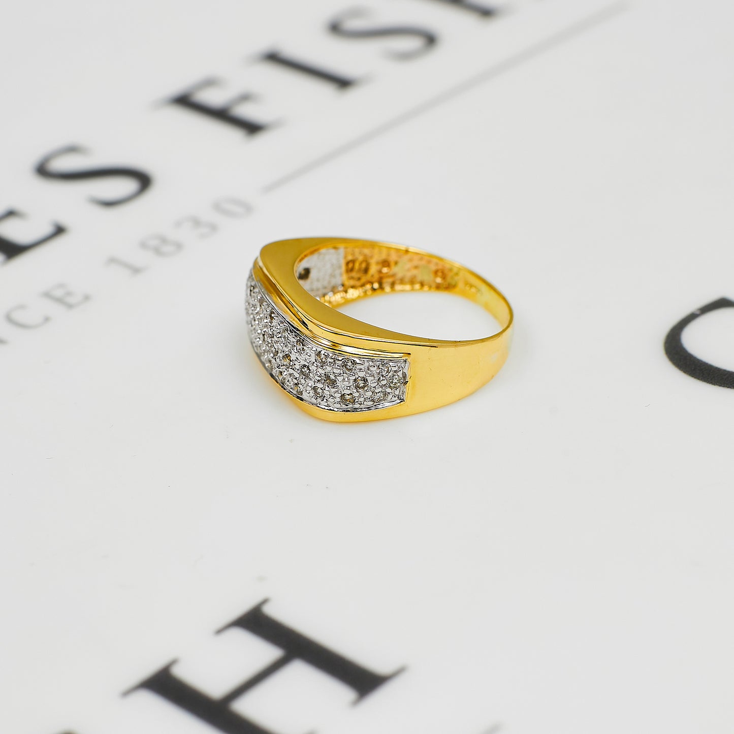 Pre-Owned 9ct Gold 2 Tone Diamond Squared Dress Ring Size O