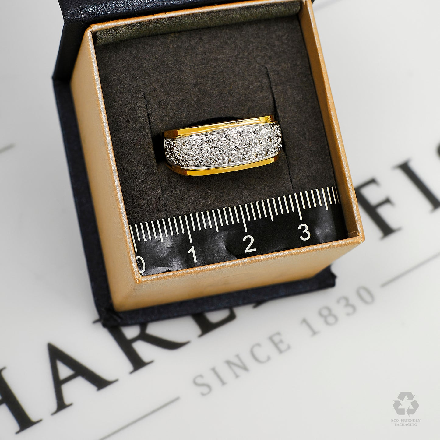Pre-Owned 9ct Gold 2 Tone Diamond Squared Dress Ring Size O