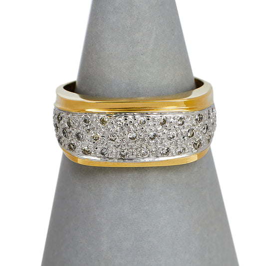 Pre-Owned 9ct Gold 2 Tone Diamond Squared Dress Ring Size O