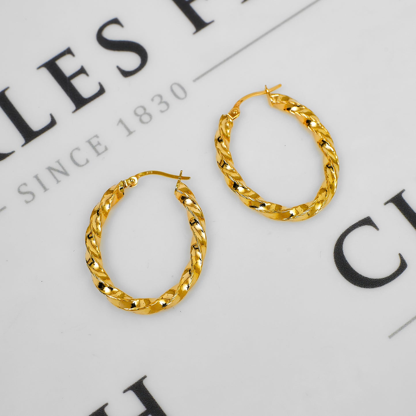 Pre-Owned 9ct Gold Oval Twist Creole Hoop Earrings