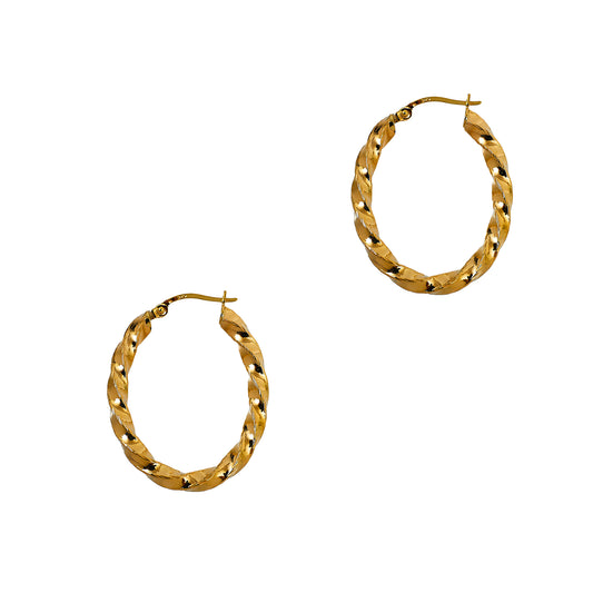 Pre-Owned 9ct Gold Oval Twist Creole Hoop Earrings