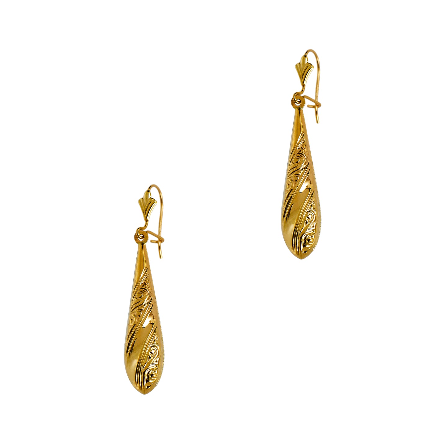 Pre-Owned 9ct Gold Patterned Bomber Drop Earrings