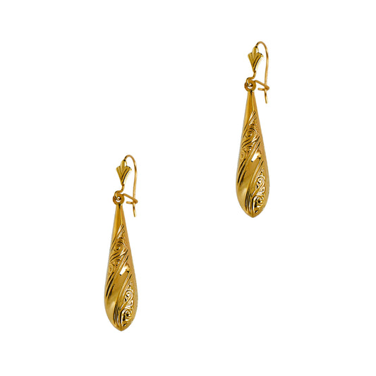 Pre-Owned 9ct Gold Patterned Bomber Drop Earrings