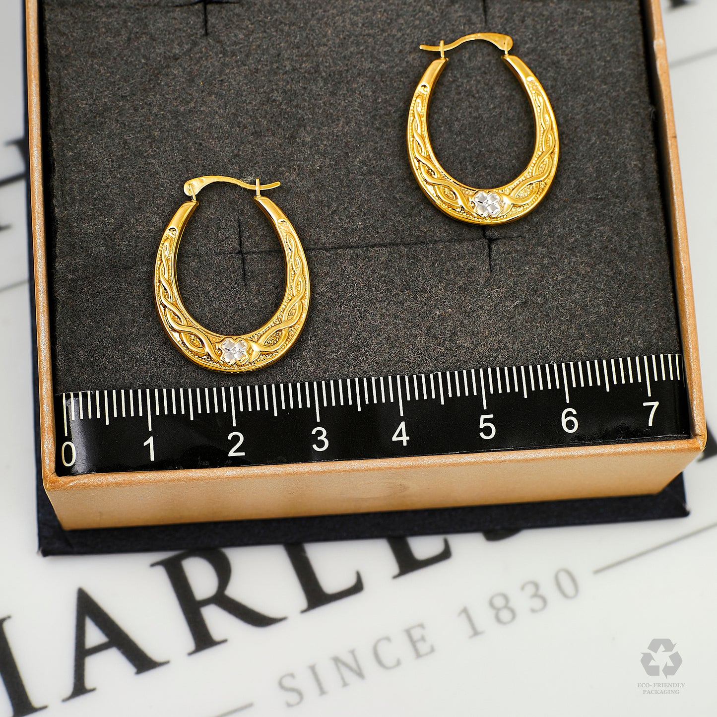 Pre-Owned 9ct Gold 2 Tone Creole Hoop Clover Earrings