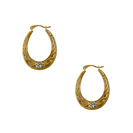 Pre-Owned 9ct Gold 2 Tone Creole Hoop Clover Earrings