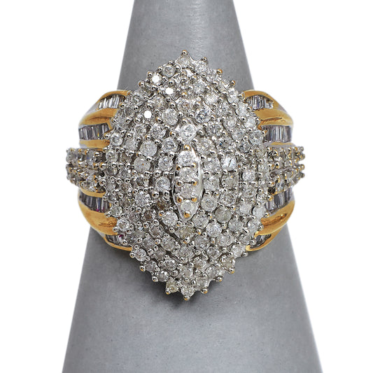 Pre-Owned 9ct Gold Marquise Multi Diamond Cluster Ring