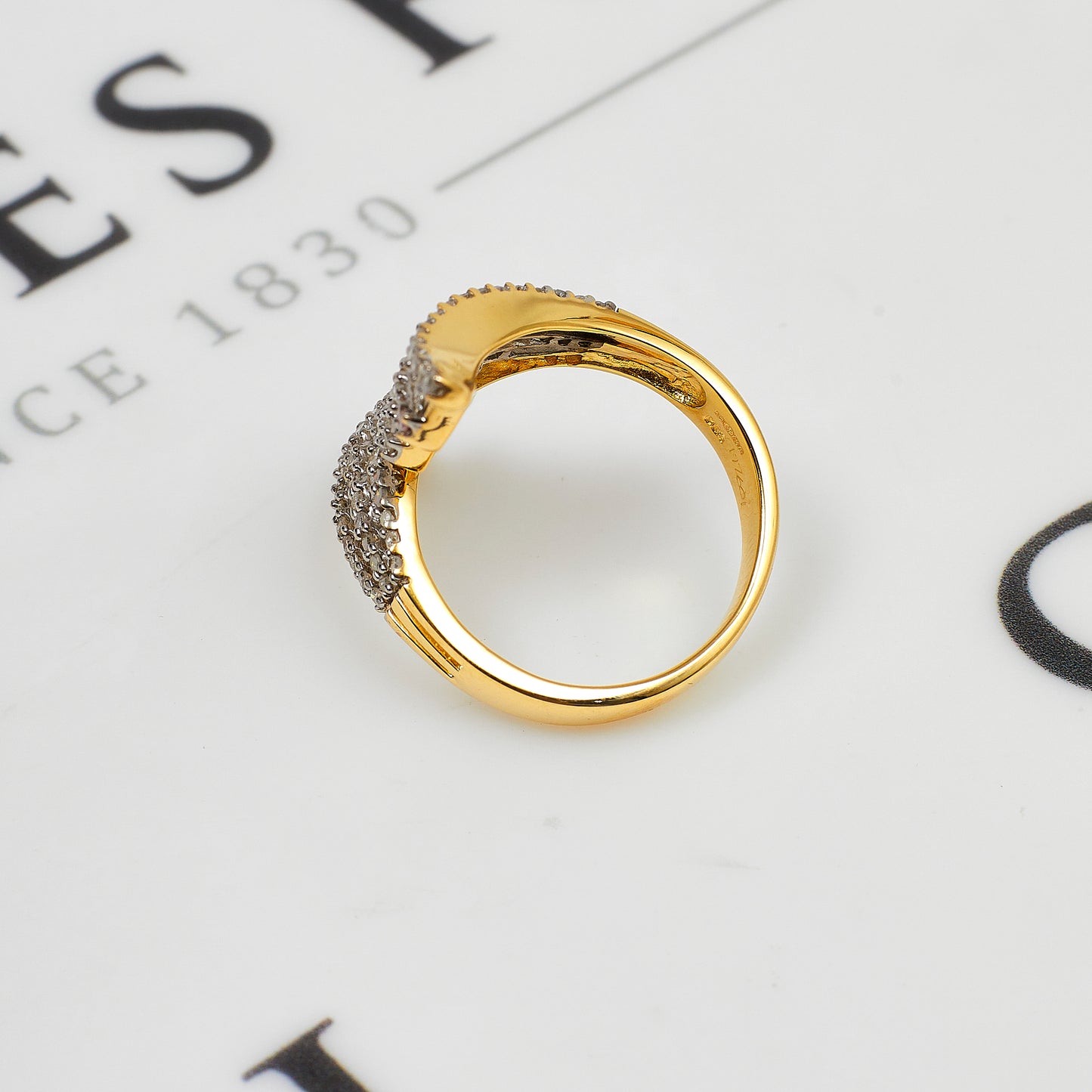 Pre-Owned 9ct Gold Baguette & Round Diamond Crossover Ring