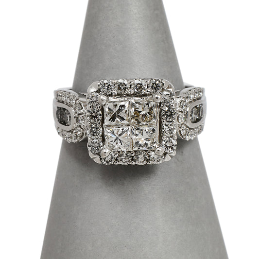 Pre-Owned 14ct Gold Princess Cut Diamond Centre Cluster Ring