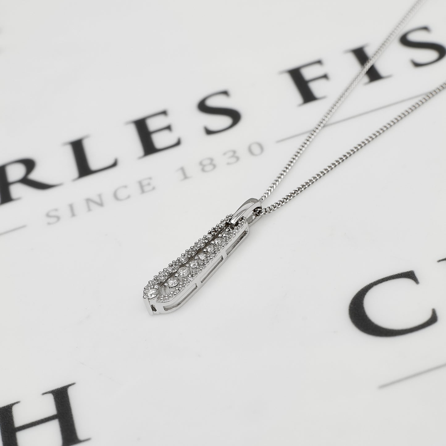 Pre-Owned 14ct White Gold Diamond Drop Pendant