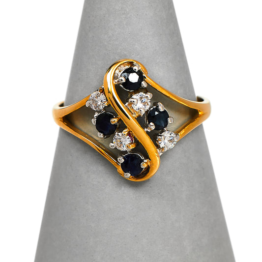 Pre-Owned 9ct Gold Sapphire & CZ Swirl Ring Size O.5