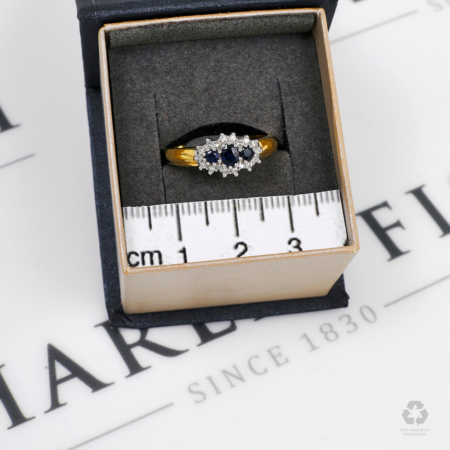 Pre-Owned 9ct Gold 3 Sapphire & Diamond Cluster Ring Size O