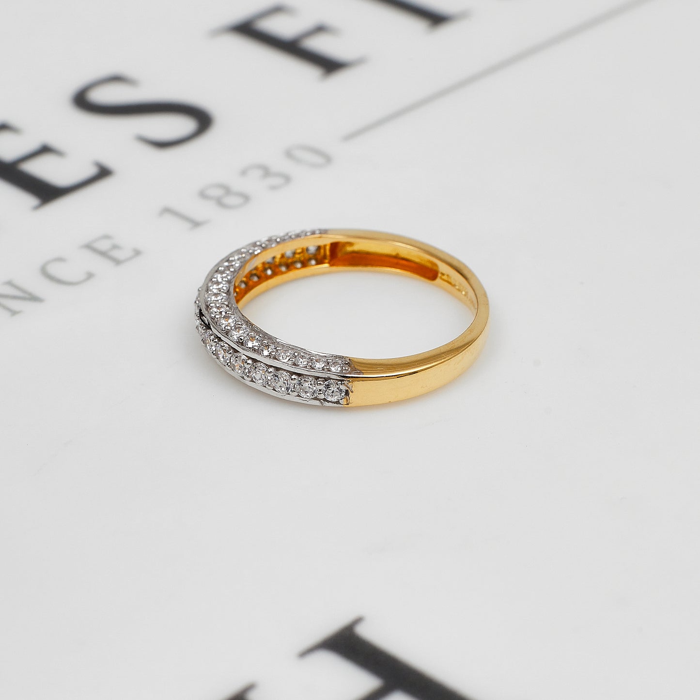 Pre-Owned 22ct Gold 3 Row CZ Band Ring Size M.5