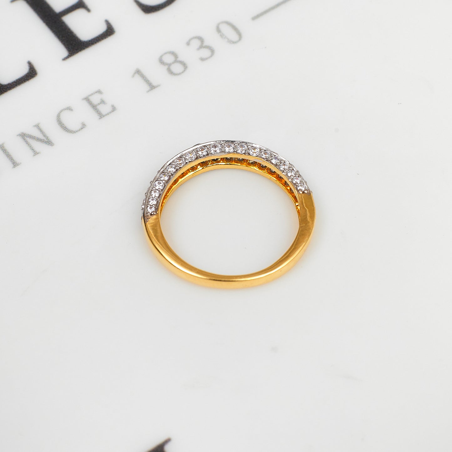 Pre-Owned 22ct Gold 3 Row CZ Band Ring Size M.5