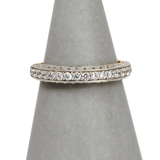 Pre-Owned 22ct Gold 3 Row CZ Band Ring Size M.5