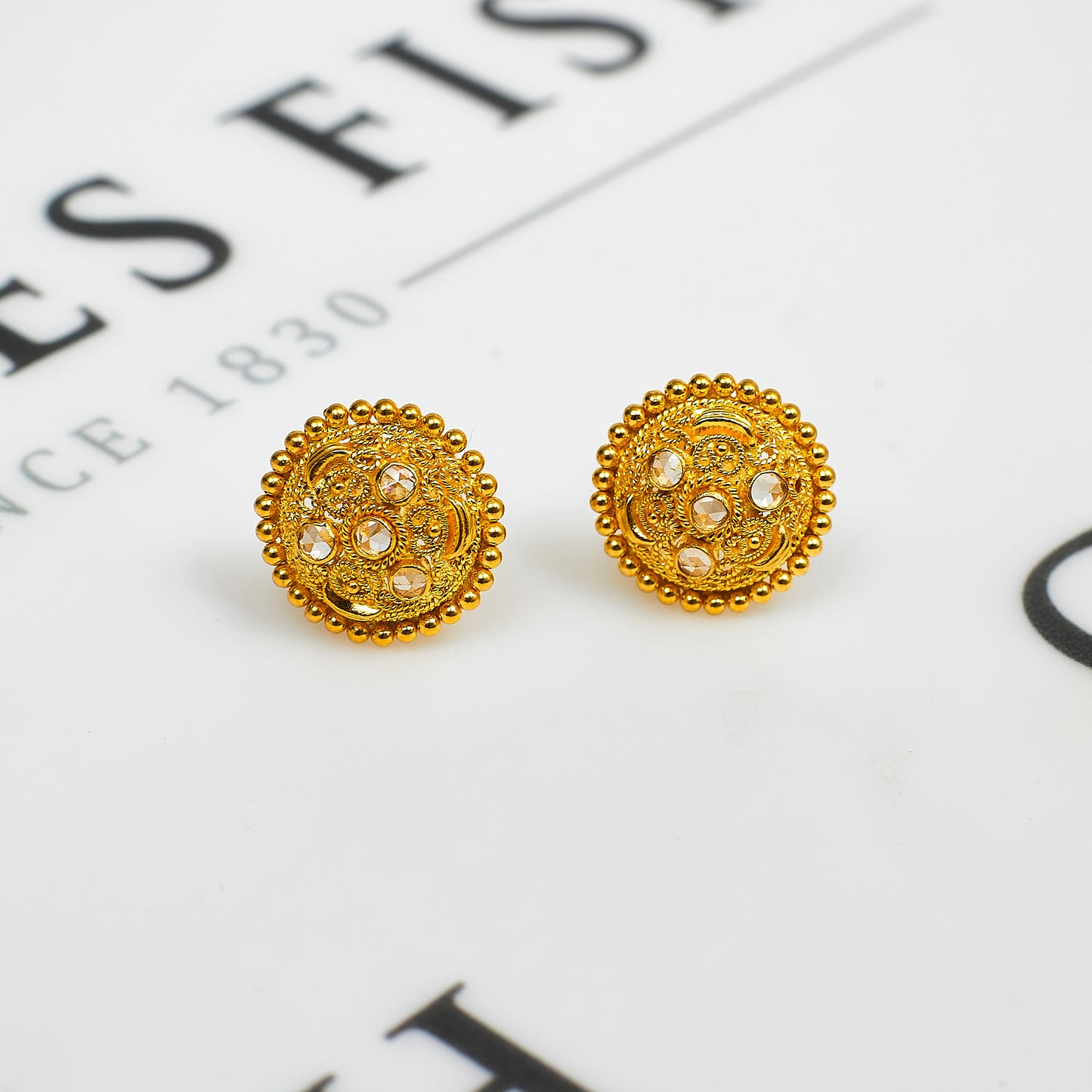 Pre-Owned 22ct Gold 4 CZ Round Stud Earrings