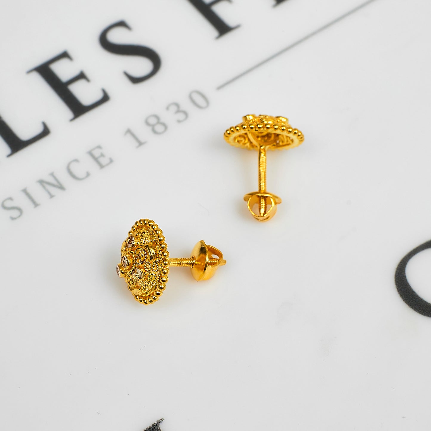 Pre-Owned 22ct Gold 4 CZ Round Stud Earrings