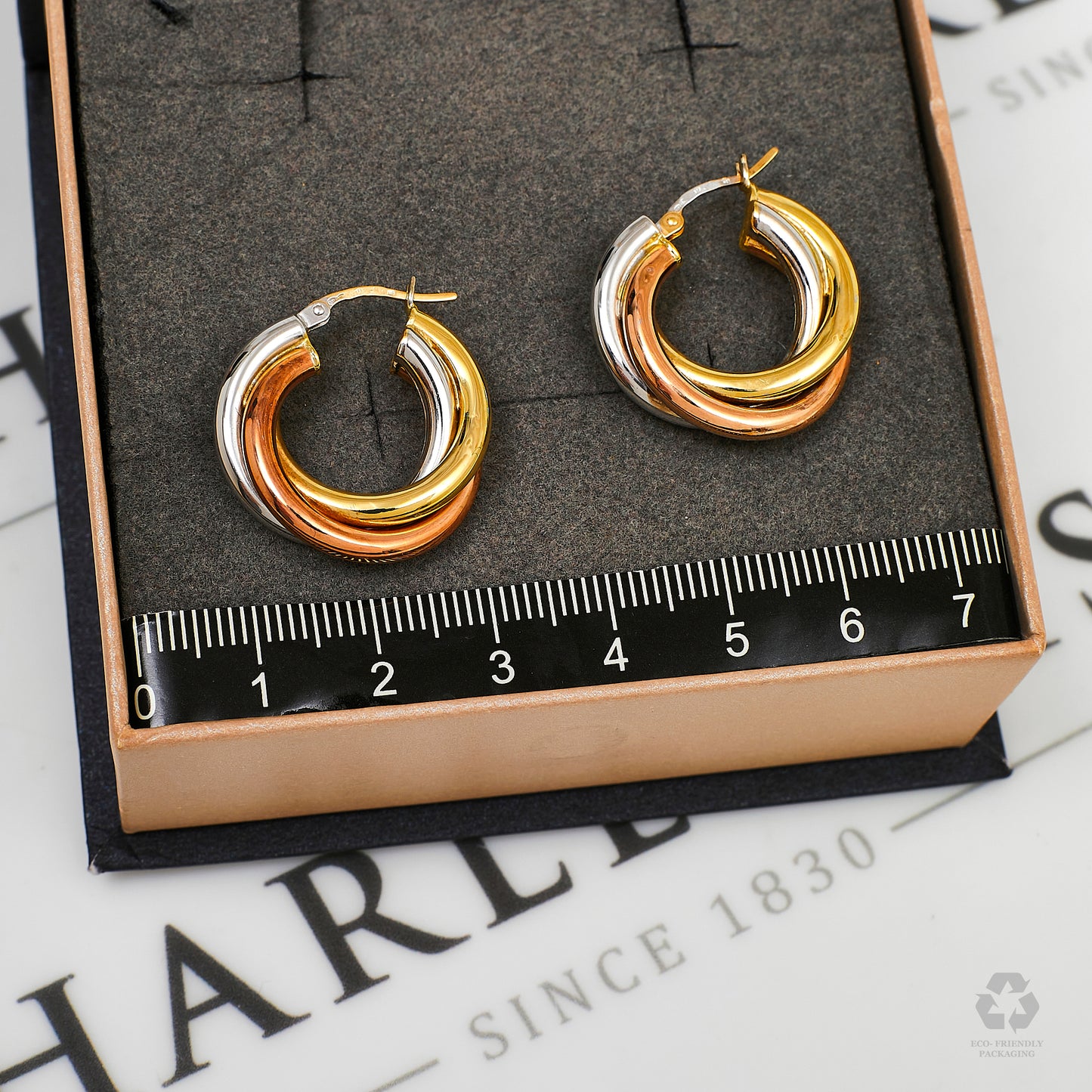 Pre-Owned 9ct Gold Tricolour 3 Hoop Creole Earrings