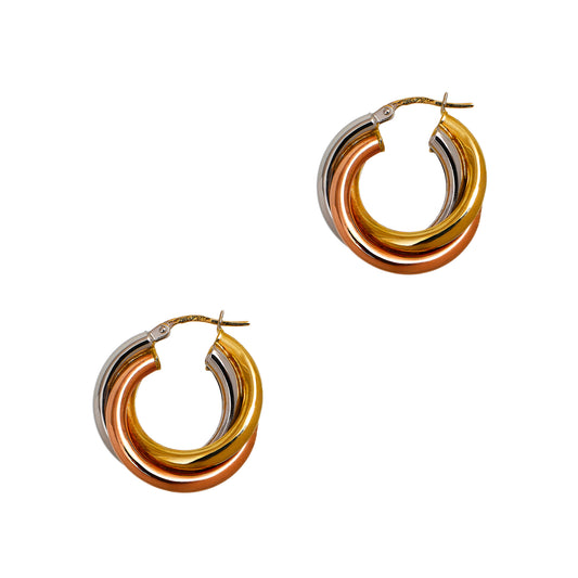 Pre-Owned 9ct Gold Tricolour 3 Hoop Creole Earrings