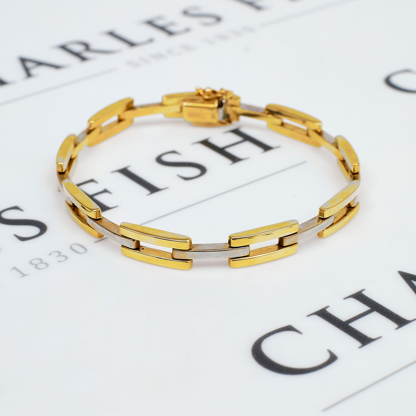 Pre-Owned 9ct Gold 2 Tone Rectangle Link Bracelet