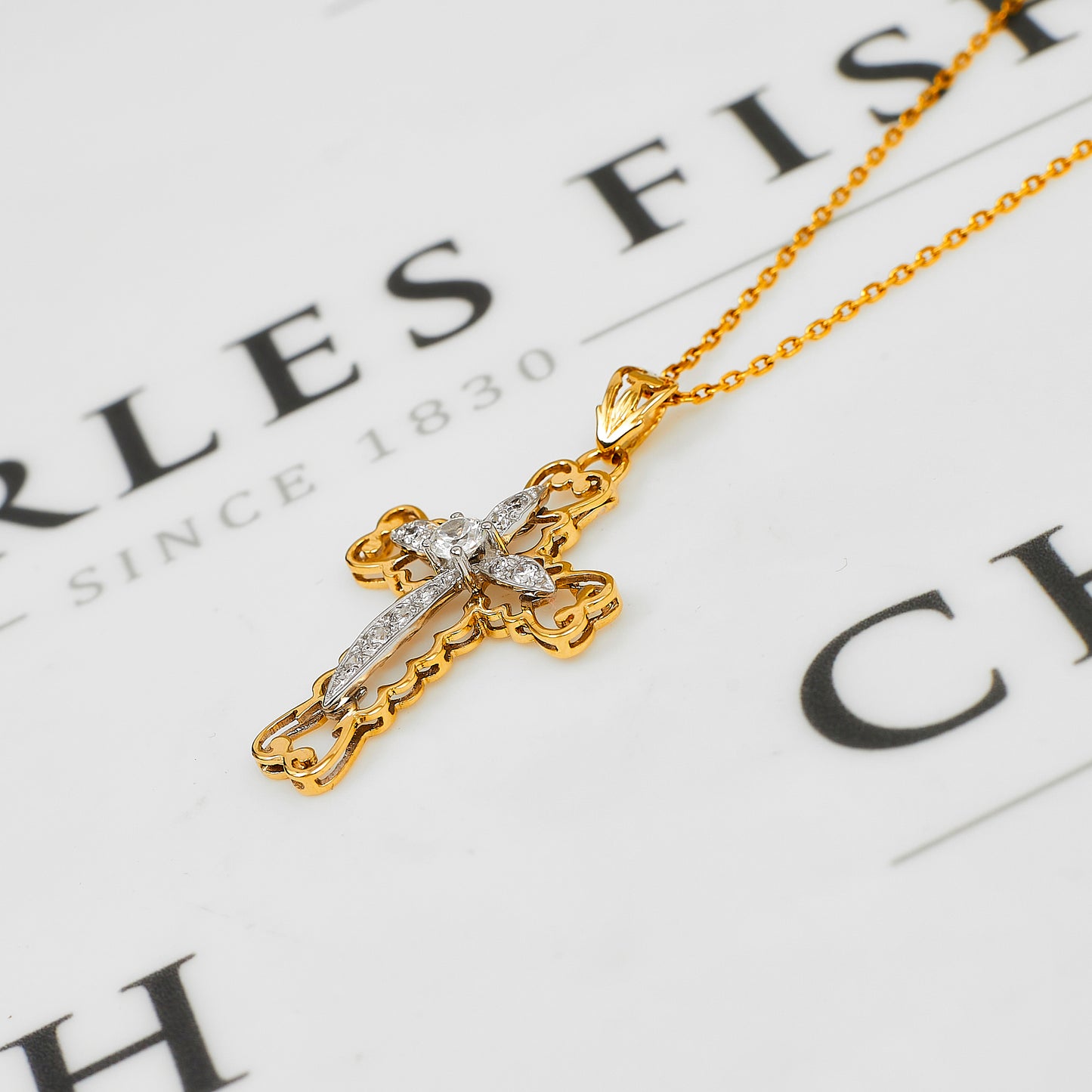 Pre-Owned 9ct Gold 2 Tone CZ Cross Pendant