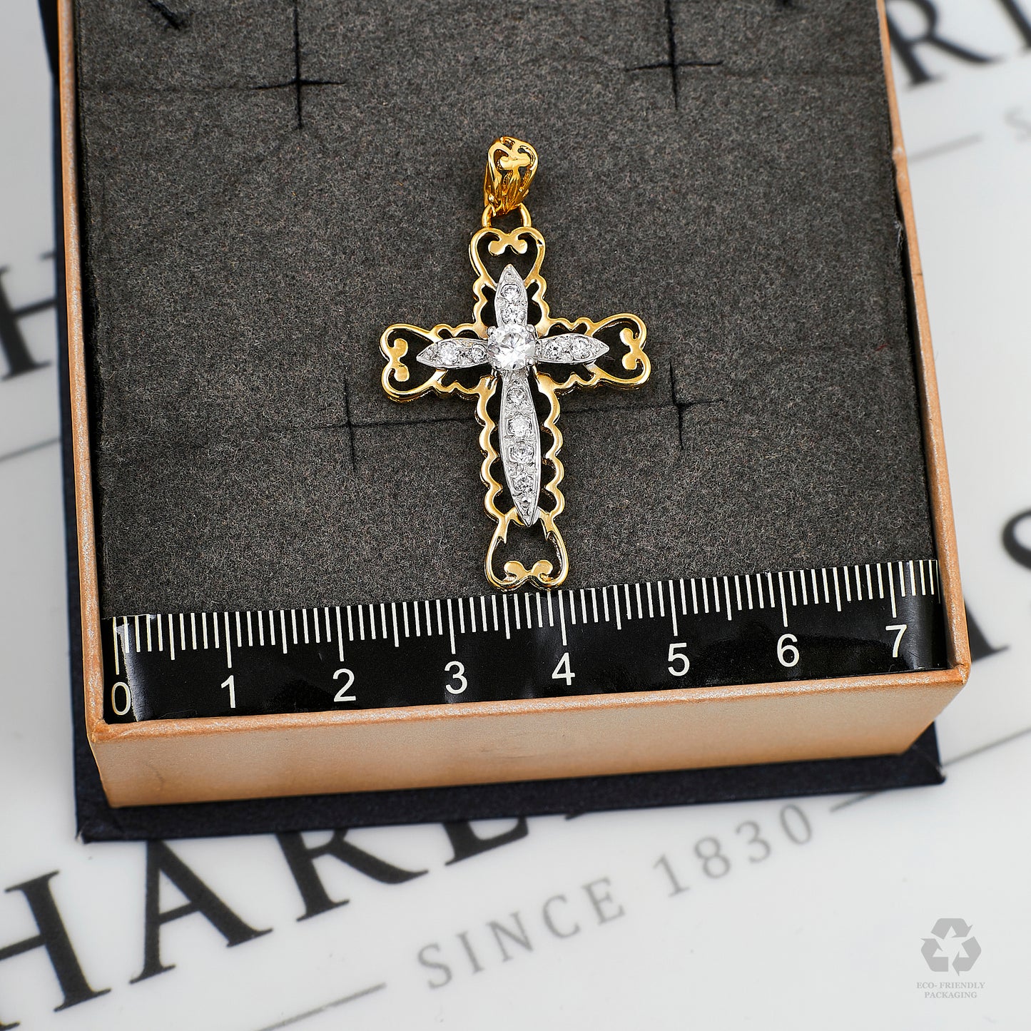 Pre-Owned 9ct Gold 2 Tone CZ Cross Pendant