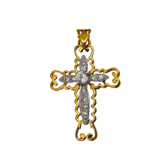 Pre-Owned 9ct Gold 2 Tone CZ Cross Pendant