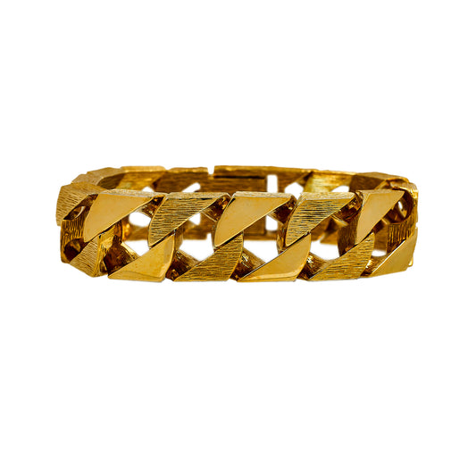 Pre-Owned 9ct Gold Polished & Barked Curb Bracelet 9 Inch