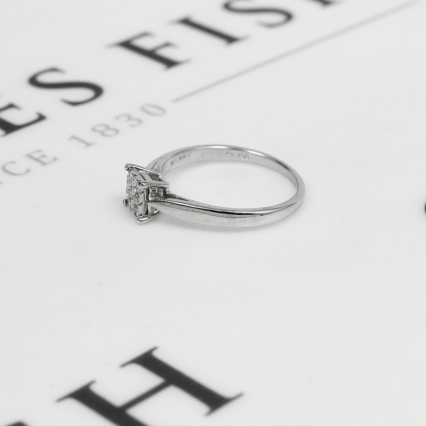 Pre-Owned 18ct White Gold Square 9 Diamond Ring Size O.5