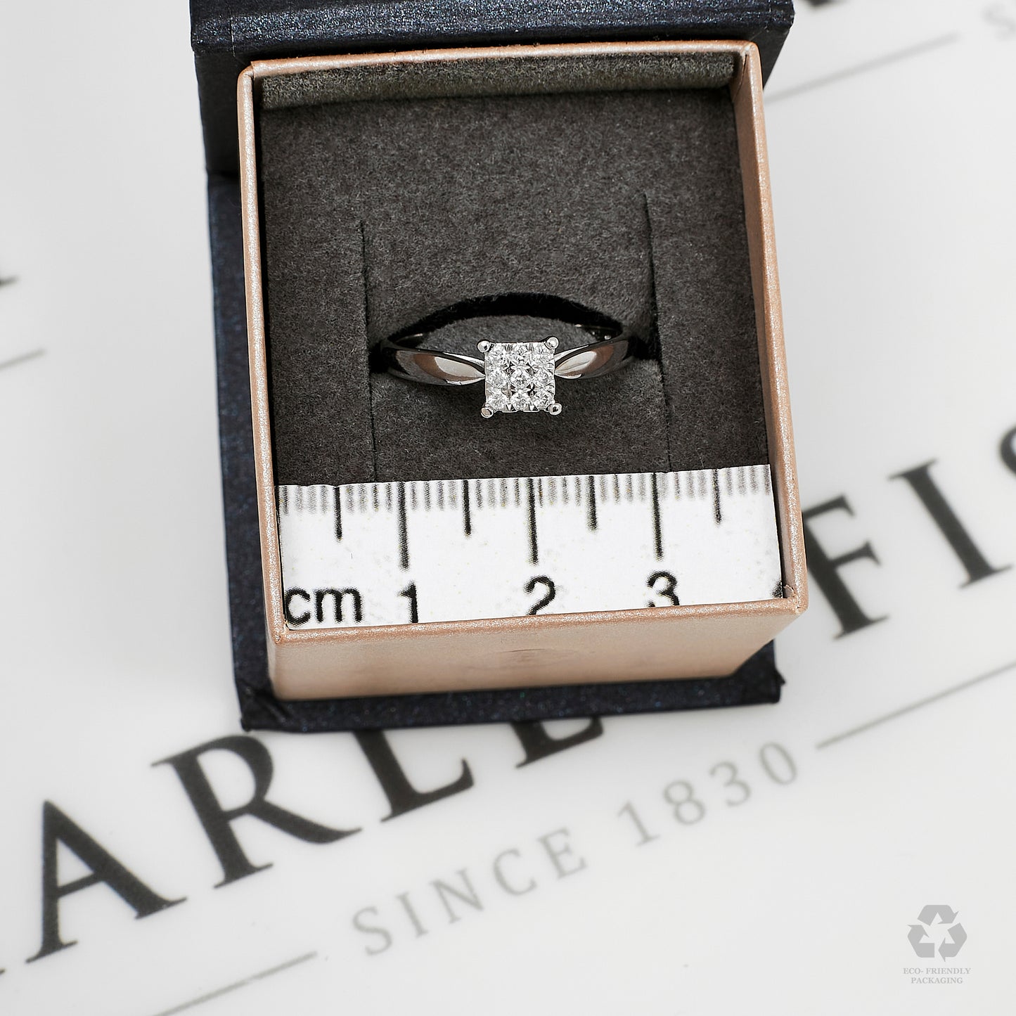 Pre-Owned 18ct White Gold Square 9 Diamond Ring Size O.5