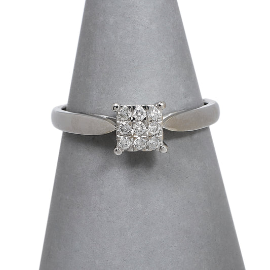 Pre-Owned 18ct White Gold Square 9 Diamond Ring Size O.5