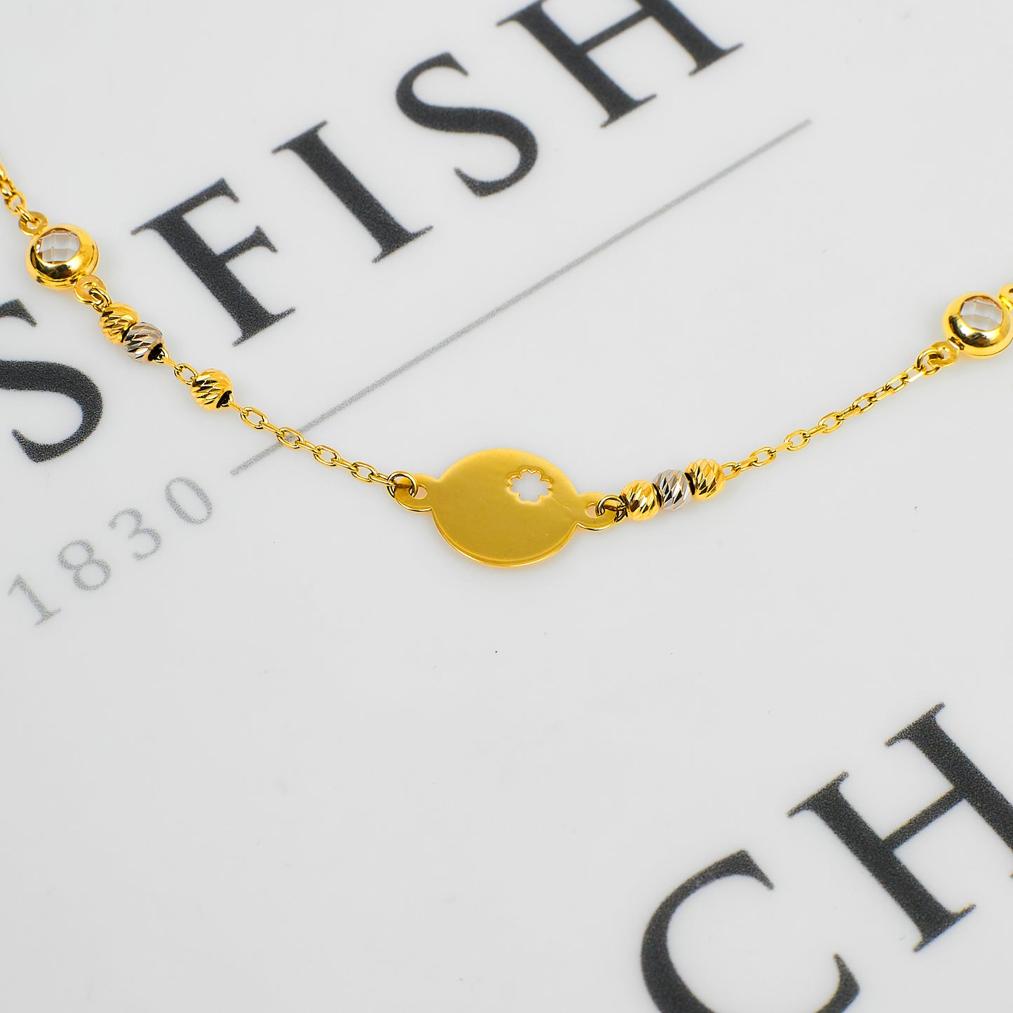 Pre-Owned 14ct Gold Belcher Chain Bracelet & CZ Beads