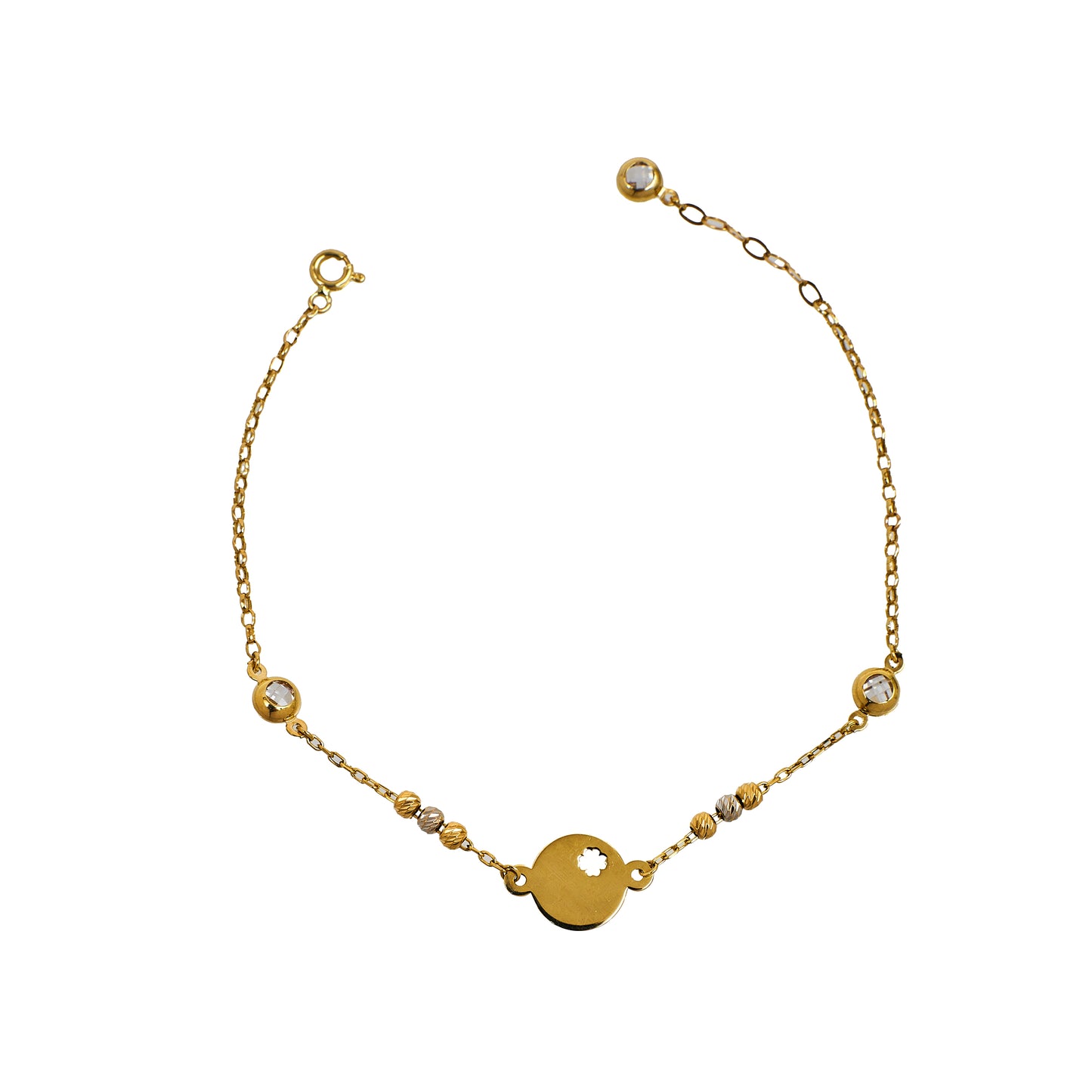 Pre-Owned 14ct Gold Belcher Chain Bracelet & CZ Beads