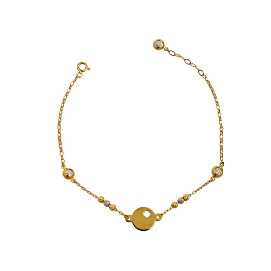 Pre-Owned 14ct Gold Belcher Chain Bracelet & CZ Beads