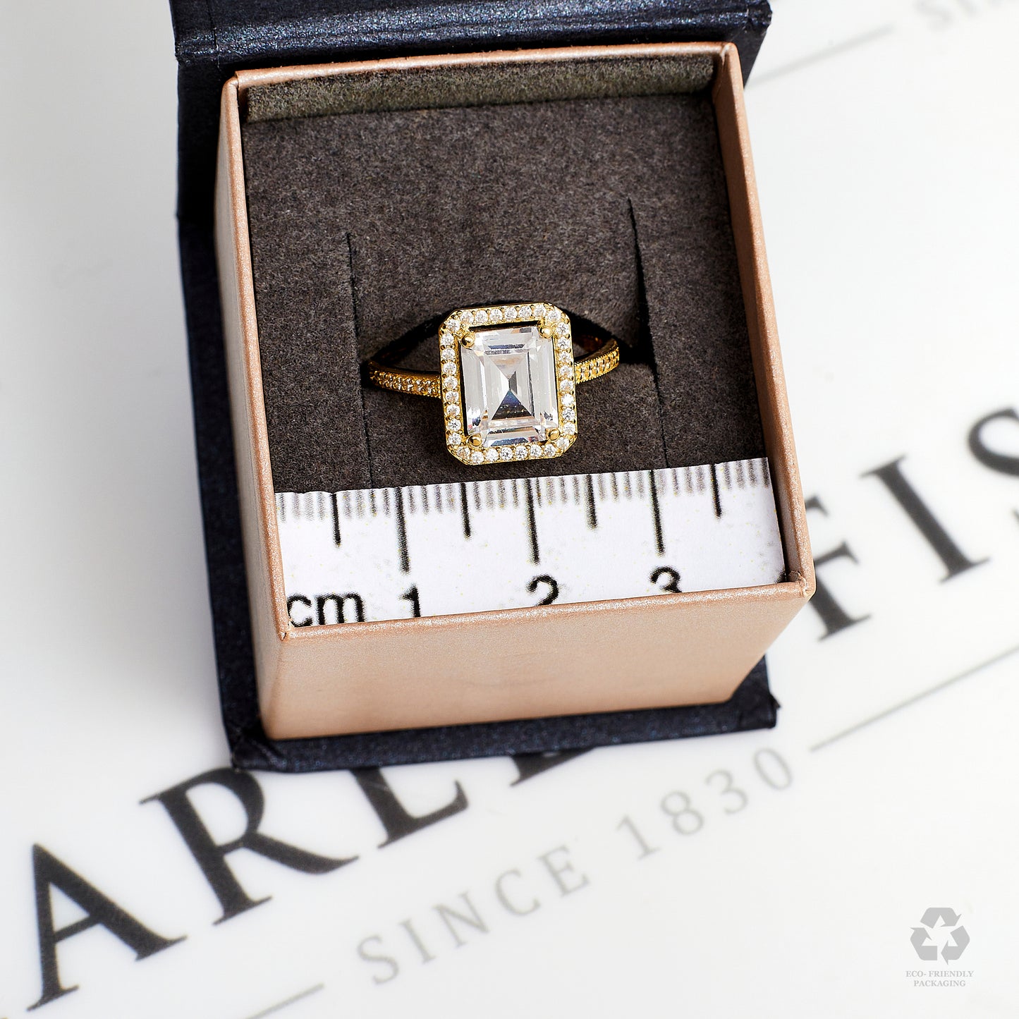 Pre-Owned 14ct Gold & CZ Rectangle Cluster Ring Size O.5