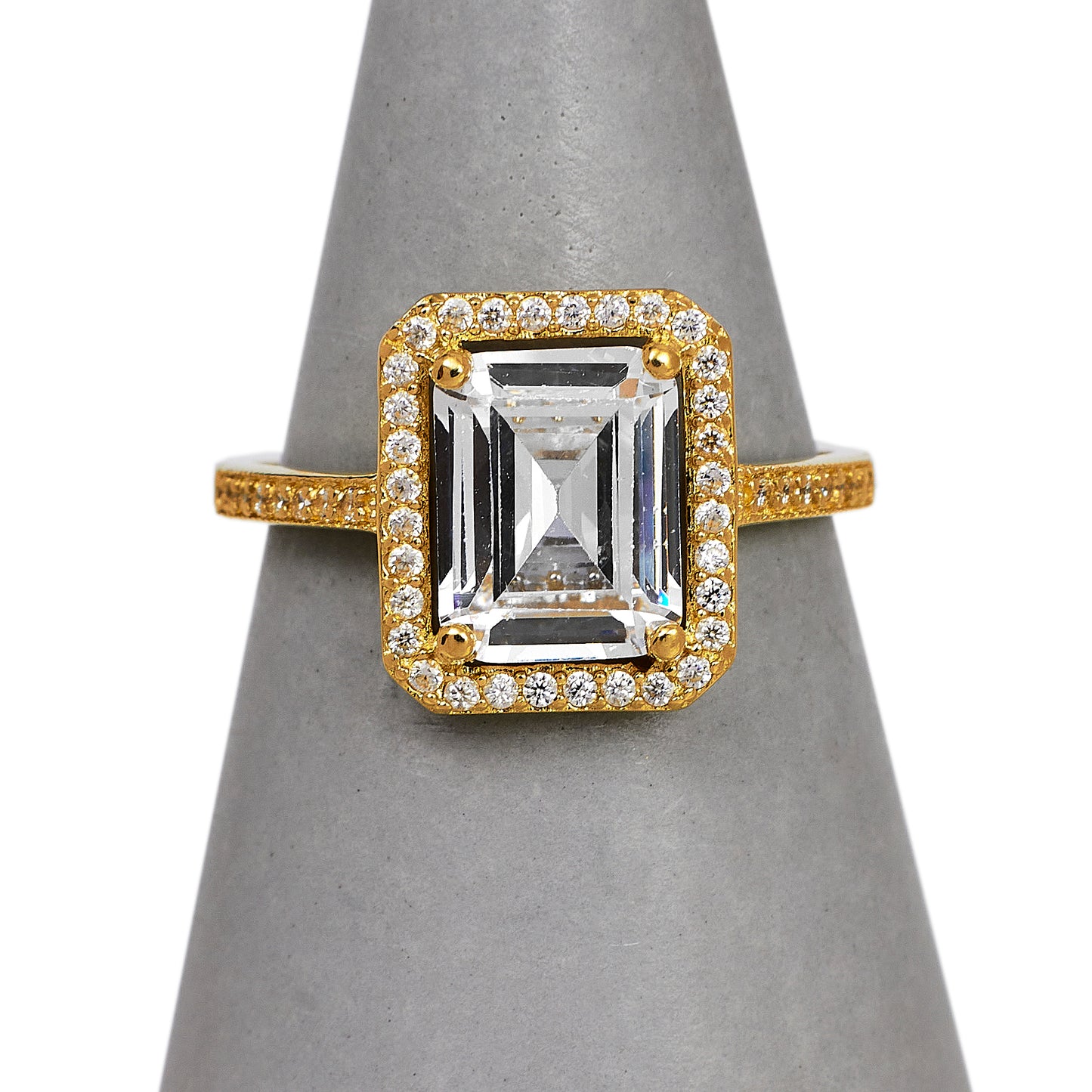 Pre-Owned 14ct Gold & CZ Rectangle Cluster Ring Size O.5