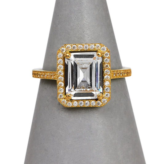 Pre-Owned 14ct Gold & CZ Rectangle Cluster Ring Size O.5