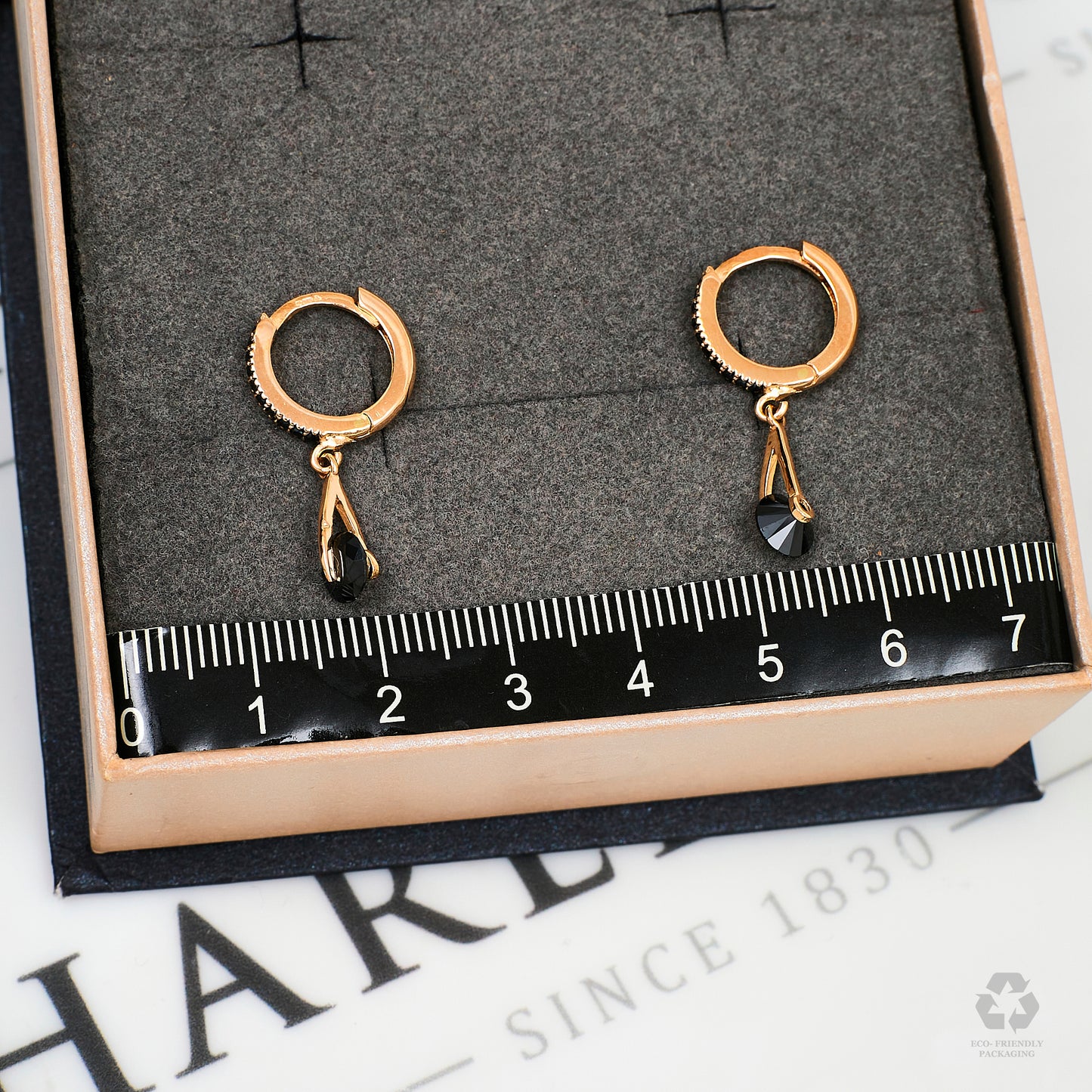 Pre-Owned 14ct Gold Huggie Hoop Earrings & Black CZ Drops