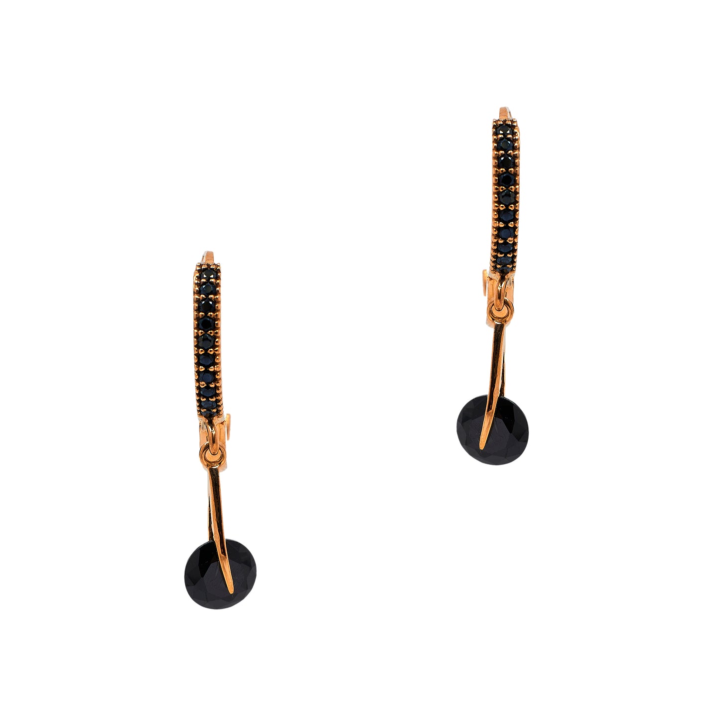 Pre-Owned 14ct Gold Huggie Hoop Earrings & Black CZ Drops